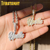Bling CZ Cursive Letter Hustle Pendant Necklace Hip Hop Jewelry
