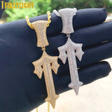 Cross Sword Pendant Necklace CZ Charm Men Jewelry