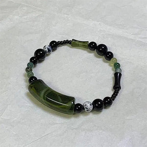 Olive Jade Bamboo Bracelet Beaded Couple Bracelet Gift Jewelry