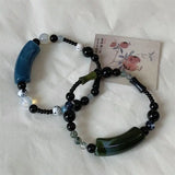 Olive Jade Bamboo Bracelet Beaded Couple Bracelet Gift Jewelry