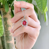 Ruby Pendant Diamond 925 Silver Necklace Women European American Suit