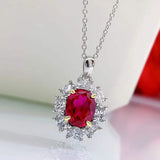 Ruby Pendant with Diamond 925 Silver Necklace Women's INS Style Set
