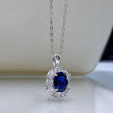 Sapphire Pendant Diamond 925 Silver Necklace Women INS European American