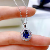 Sapphire Pendant Diamond 925 Silver Necklace Women INS European American