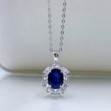 Sapphire Pendant Diamond 925 Silver Necklace Women INS European American