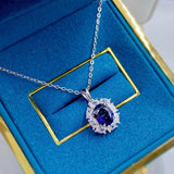 Sapphire Pendant Diamond 925 Silver Necklace Women's Set