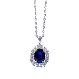 Sapphire Pendant Diamond 925 Silver Necklace Women's Set