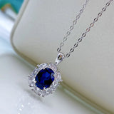 Sapphire Pendant Diamond 925 Silver Necklace Women's Set