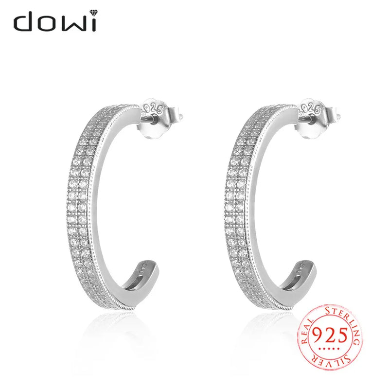 Zircon 925 Silver C-Shaped Earrings for Women