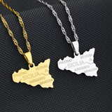 Sicily Map City Name Pendant Necklace Italian Stainless Steel Jewelry