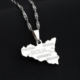 Sicily Map City Name Pendant Necklace Italian Stainless Steel Jewelry