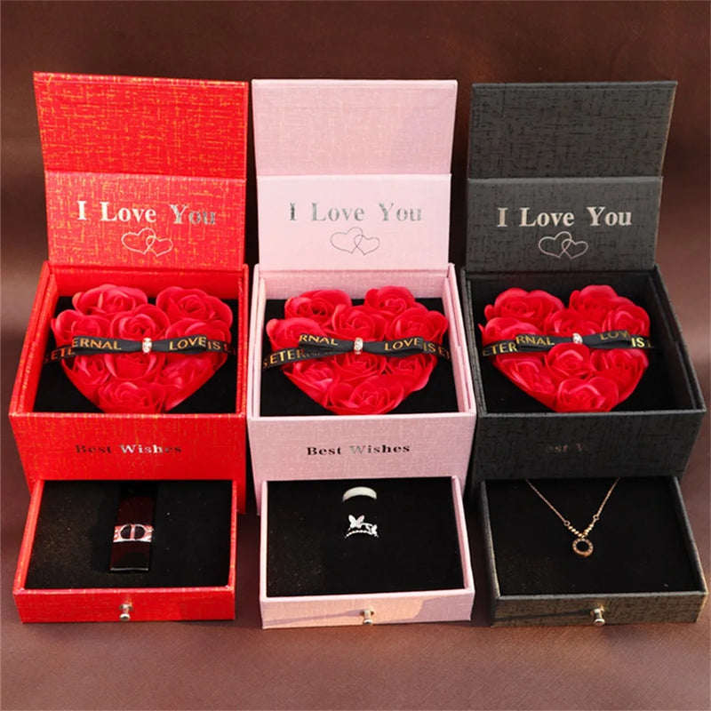 Jewellery Boxes Soap Flower Artificial Rose Necklace Storage Box For Wedding