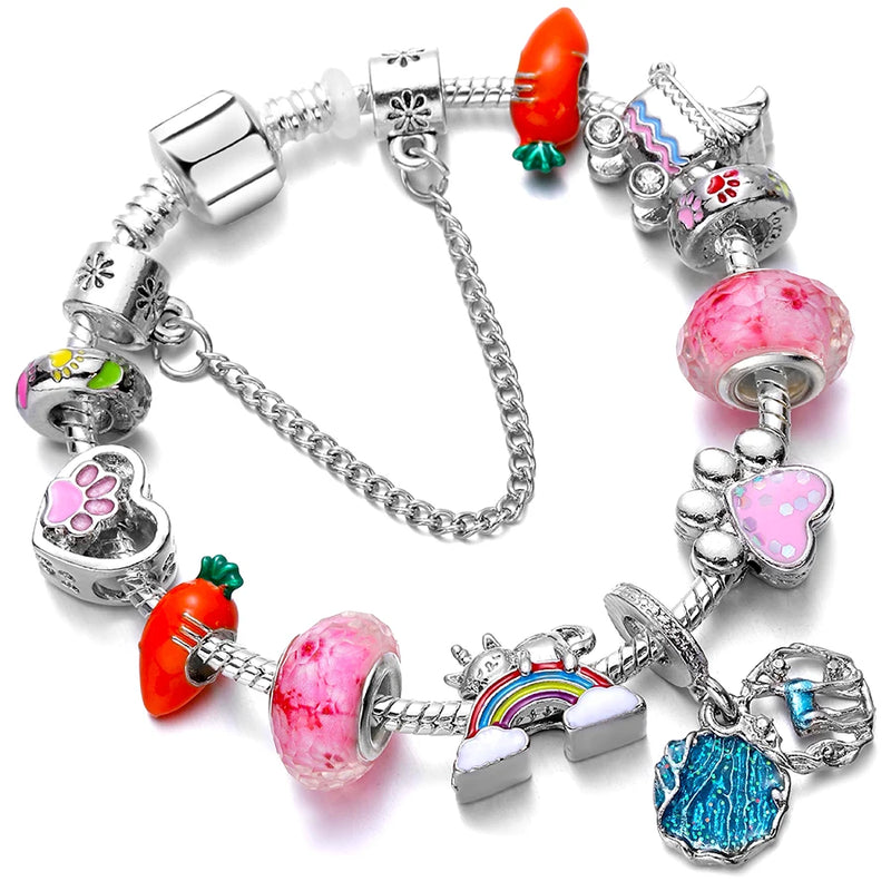 Cartoon Rainbow Charm Bracelet with Elk Pendant, Girl Summer Gift