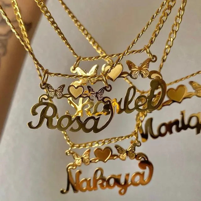 Butterfly Name Necklace Heart Choker Personalized Gift