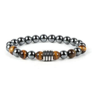 Hematite Tiger Eye Turquoise Beaded Bracelet Stainless Steel Charm