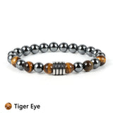 Hematite Tiger Eye Turquoise Beaded Bracelet Stainless Steel Charm