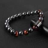 Hematite Tiger Eye Turquoise Beaded Bracelet Stainless Steel Charm