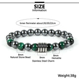 Hematite Tiger Eye Turquoise Beaded Bracelet Stainless Steel Charm