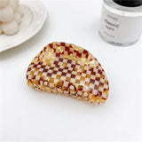 Korea 7.5cm Plaid Checkerboard Claw Clip Acetate Semicircular Shell Grid Lattice