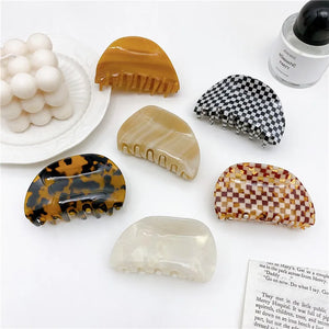 Korea 7.5cm Plaid Checkerboard Claw Clip Acetate Semicircular Shell Grid Lattice