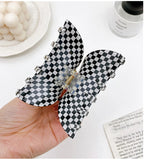 Korea 7.5cm Plaid Checkerboard Claw Clip Acetate Semicircular Shell Grid Lattice