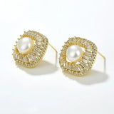Freshwater Pearl Stud Earrings Zircon Jewelry