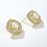Freshwater Pearl Stud Earrings Zircon Jewelry