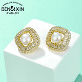 Freshwater Pearl Stud Earrings Zircon Jewelry