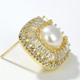 Freshwater Pearl Stud Earrings Zircon Jewelry