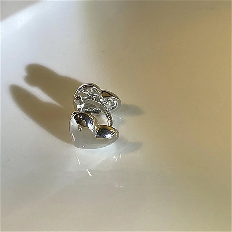 Silver Love Heart Clip Earrings No Piercing Ear Cuff Wedding Jewelry