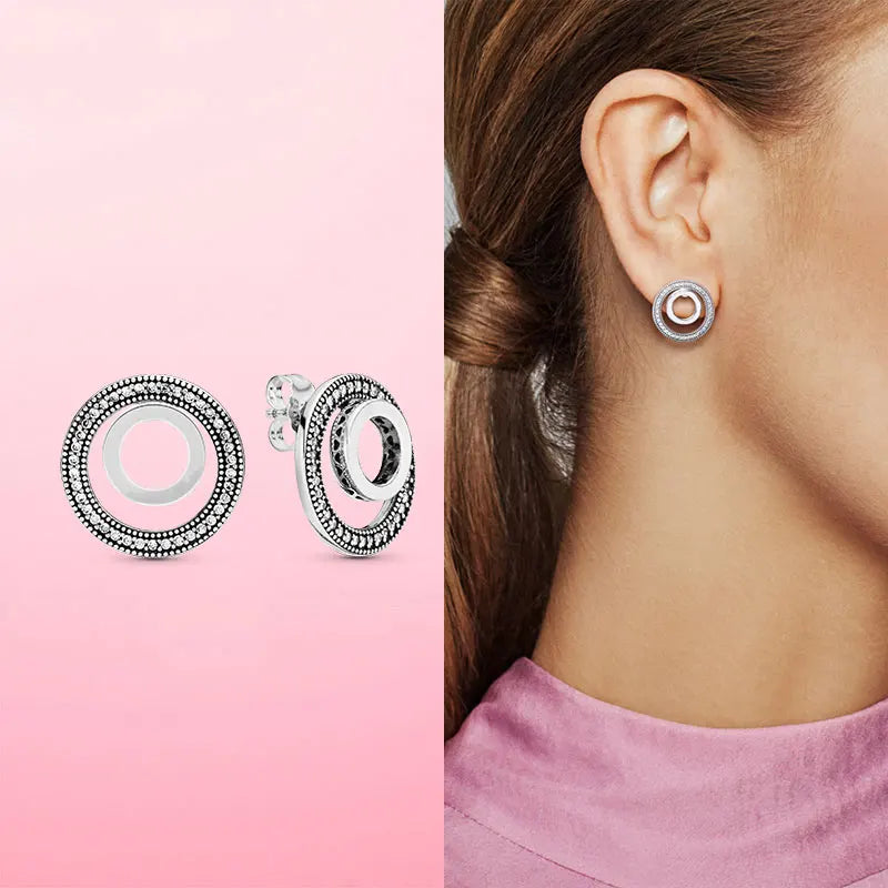 925 Silver Circle Stud Earrings for Women