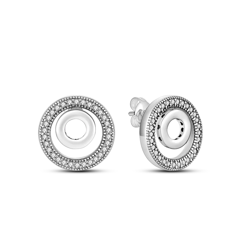 Silver Circle Stud Earrings for Women