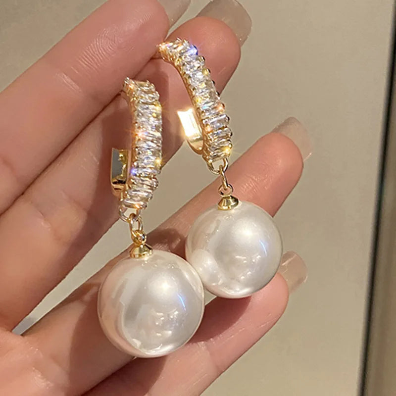 Pearl Drop Earrings Rhinestone Wedding Engagement Jewelry