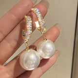 Pearl Drop Earrings Rhinestone Wedding Engagement Jewelry