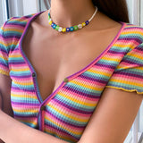 Colorful Acrylic Flowers Beaded Chain Choker Necklace for Women