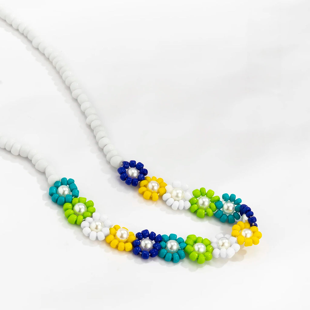 Colorful Acrylic Flowers Beaded Chain Choker Necklace for Women