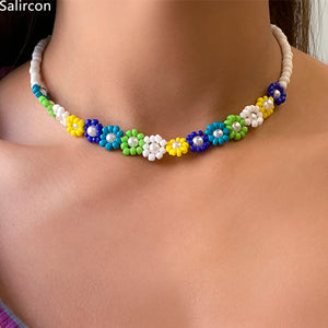 Colorful Acrylic Flowers Beaded Chain Choker Necklace for Women