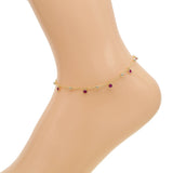 Delicate Tiny Red Cz Charm Anklet Chain With Mulit Charm