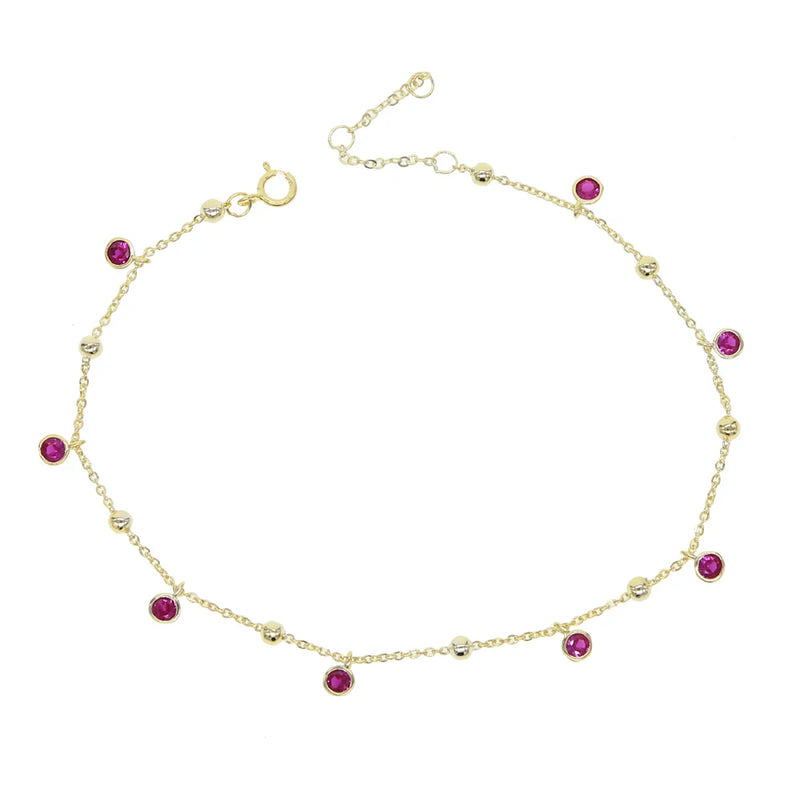 Delicate Tiny Red Cz Charm Anklet Chain With Mulit Charm