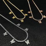 Butterfly Necklace Pendant Cuban Chain Rhinestone Jewelry Party Gift