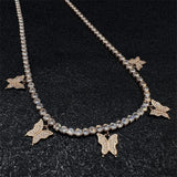 Butterfly Necklace Pendant Cuban Chain Rhinestone Jewelry Party Gift