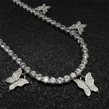 Butterfly Necklace Pendant Cuban Chain Rhinestone Jewelry Party Gift