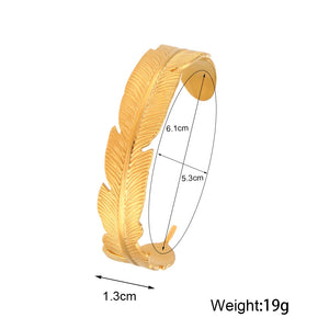 Vintage Feather Leaf Bangle Bracelets Stainless Steel 18k Plated