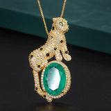 Leopard Necklace Retro Emerald Pendant Fashionable Charm Personality