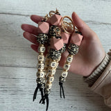 Leopard Print Silicone Beaded MAMA Keychain Bag Pendant Gift for Mom Sister