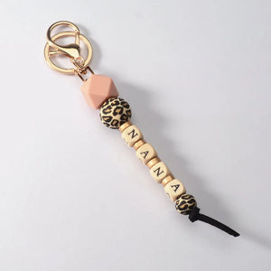 Leopard Print Silicone Beaded MAMA Keychain Bag Pendant Gift for Mom Sister