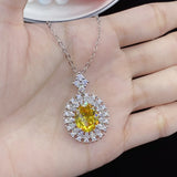 Yellow Zircon Citrine Diamond Pendant Necklace 925 Silver Jewelry