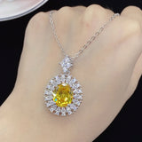 Yellow Zircon Citrine Diamond Pendant Necklace 925 Silver Jewelry