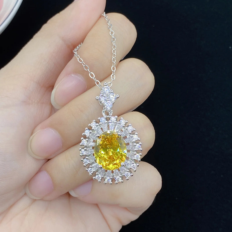 Yellow Zircon Citrine Diamond Pendant Necklace 925 Silver Jewelry