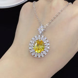Yellow Zircon Citrine Diamond Pendant Necklace 925 Silver Jewelry